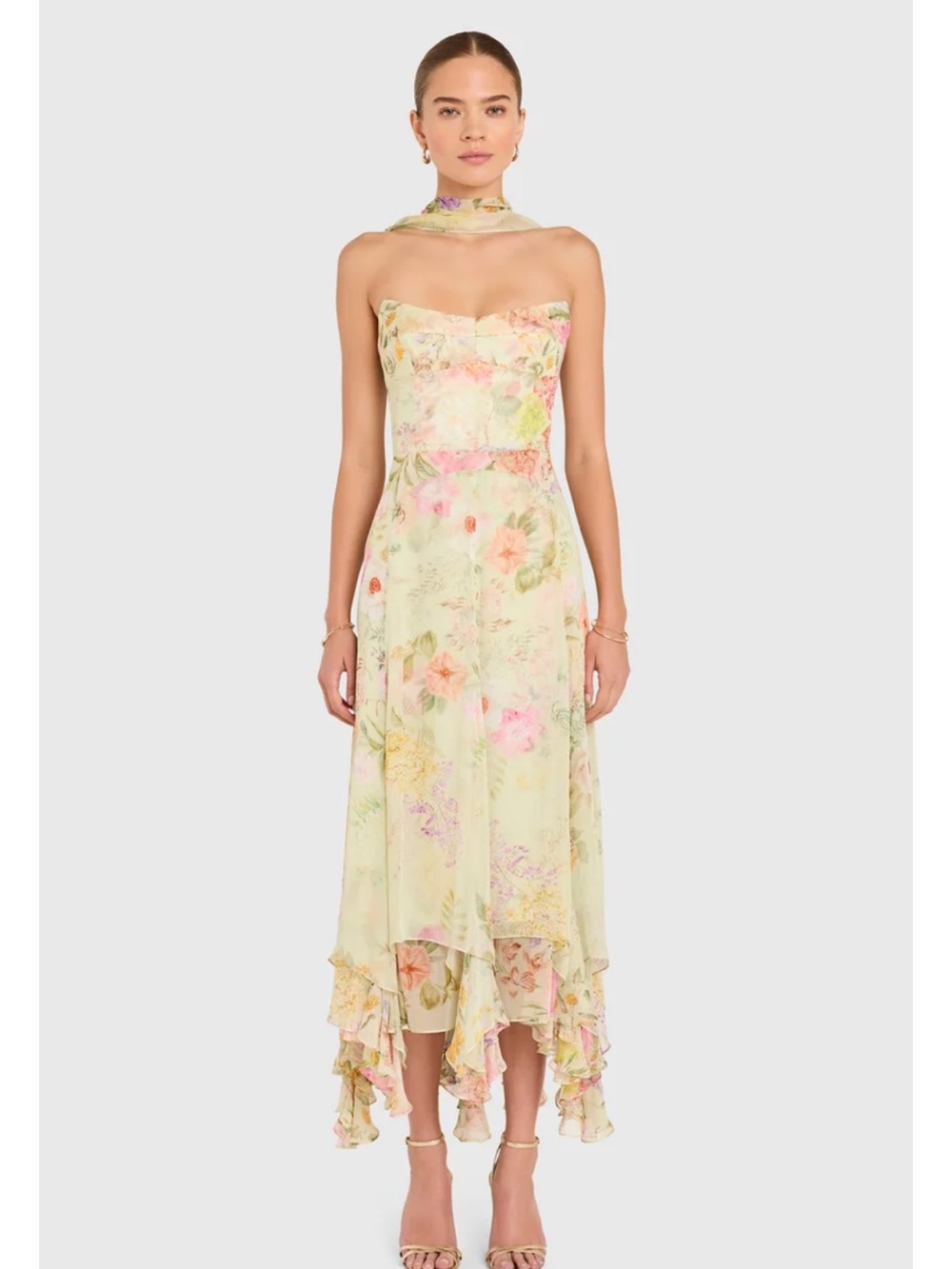 Amanda Uprichard Monterey Dress With Scarf in Endive Multi